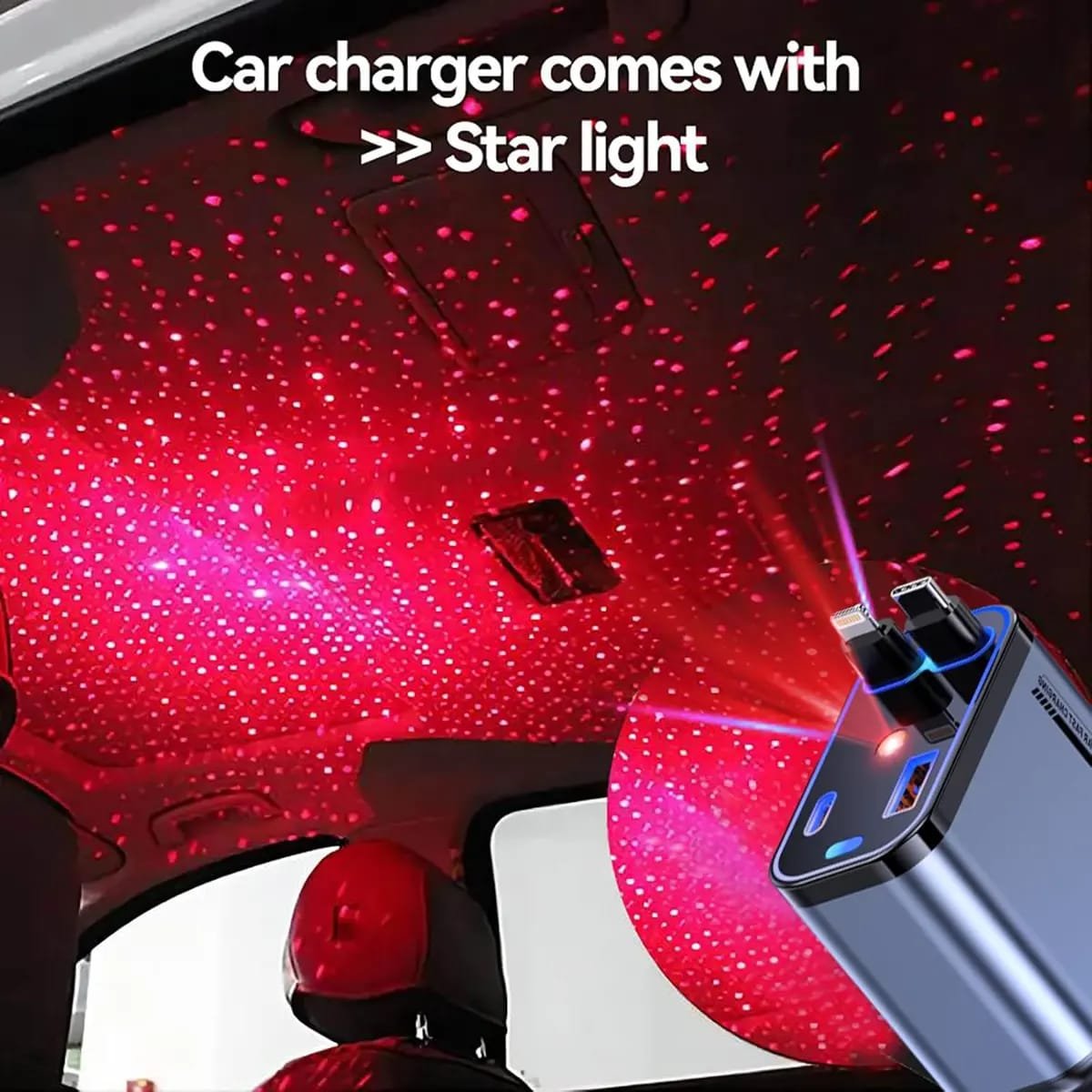 4-in-1 Fast Car Charger – USB-C + USB Ports with LED Light - Image 3