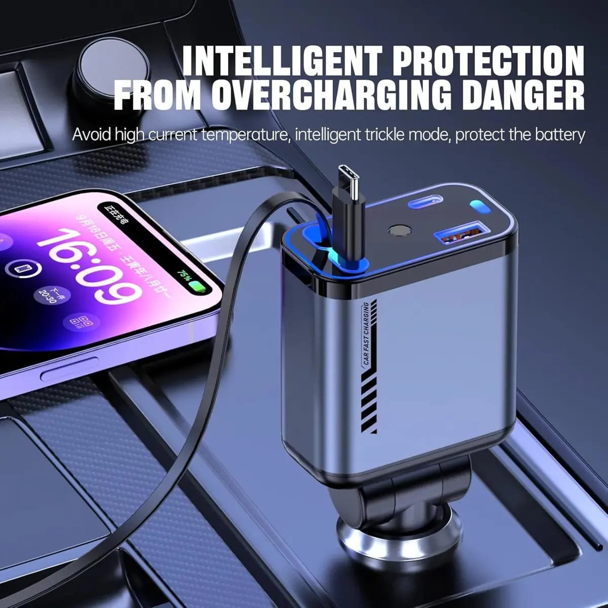 4-in-1 Fast Car Charger – USB-C + USB Ports with LED Light - Image 5