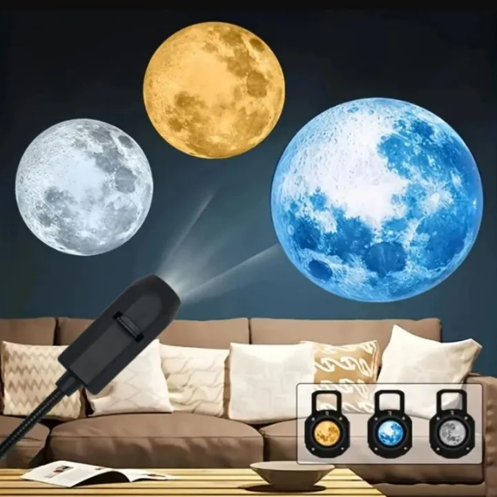 Moon & Earth Projector Lamp – USB, 360° Flexible Neck, 6 Slides - Image 3