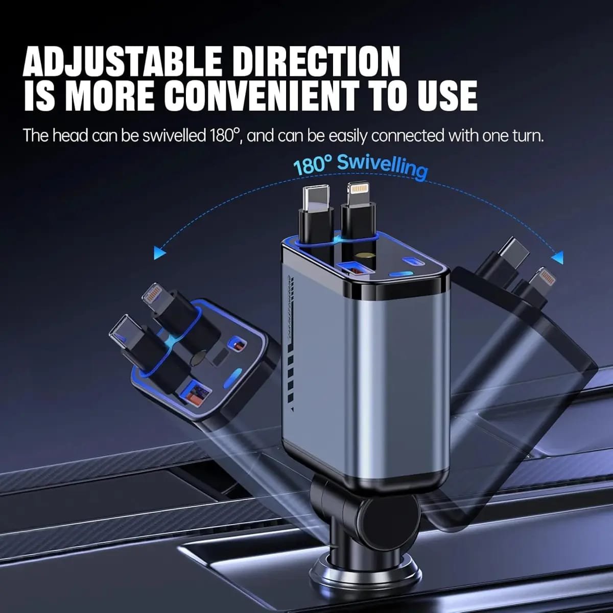 4-in-1 Fast Car Charger – USB-C + USB Ports with LED Light - Image 4